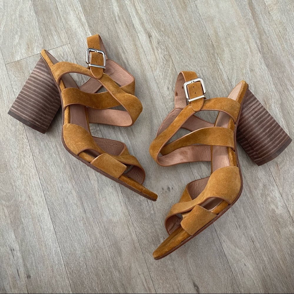 Antonio Melani Mustard Yellow Strappy Block Heels Gem